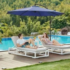 Songmics Parasol De Jardin Extérieur Déporté, Ombrelle, Avec Base, Ø3m, UPF 50+ Protection Solaire - Bleu Marine GPU116L01