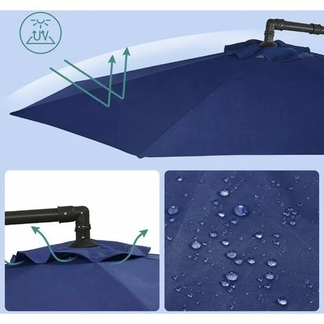Songmics Parasol De Jardin Extérieur Déporté, Ombrelle, Avec Base, Ø3m, UPF 50+ Protection Solaire - Bleu Marine GPU116L01 – Image 4