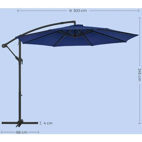 Songmics Parasol De Jardin Extérieur Déporté, Ombrelle, Avec Base, Ø3m, UPF 50+ Protection Solaire - Bleu Marine GPU116L01 – Image 5