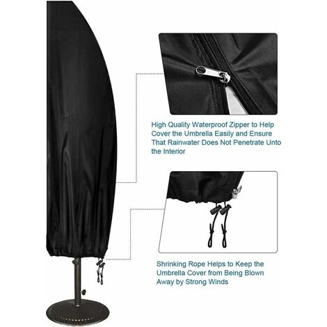Housse Parasol Deporte,Couverture De Parasol,Couverture De Parapluie De Jardin Imperméable, 265x40/70/50cm/Anti-UV,Vent,Décoloration,pour Parasol De Jardin Exterieur Deporte – Image 2