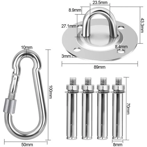 Randaco 2X Crochet De Plafond 450KG Capacité Murale Pour Hamac Suspendu Yoga Chaise Accrochante Et Sac De Boxe Acier Inoxydable Kit – Image 2