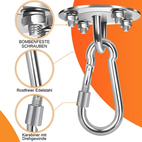 Randaco 2X Crochet De Plafond 450KG Capacité Murale Pour Hamac Suspendu Yoga Chaise Accrochante Et Sac De Boxe Acier Inoxydable Kit – Image 3