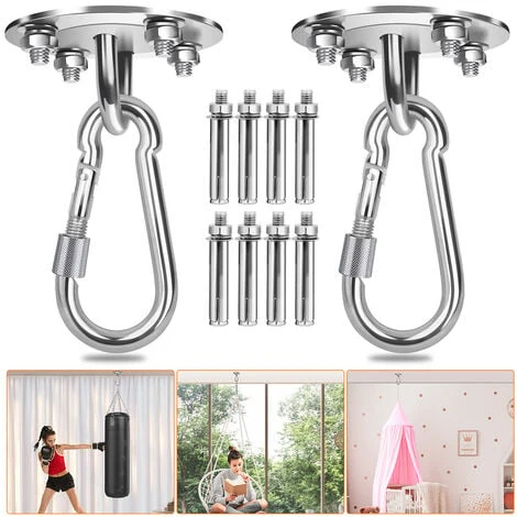 EINFEBEN 2X Crochet De Plafond 450KG Capacité Murale Pour Hamac Suspendu Yoga Chaise Accrochante Et Sac De Boxe Acier Inoxydable Kit