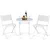 RELAX4LIFE Set De Bistro 1 Table Ronde&2 Chaises Pliables, Salon De Jardin 3 Pièces Extérieur, Cadre En Acier, Verre Trempé, Chaises Portables, Table Bistro Pour Terrasse, Patio, Café (Tout Blanc)