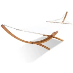 Hamac écru + Support Bois 3,15 M 1 Personne Toile Poly-coton LAGOA