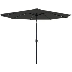 Froadp Ø350cm Parasol De Jardin En Aluminium Parapluie Octogonal Pliable Avec Manche Ombrelle En Polyester Avec Protection UV 40+ Pour Balcon Terrasse Piscine (Gris Foncé Avec LED)