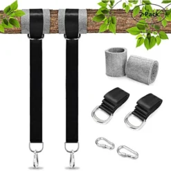 Kit De Suspension Pour Balançoire D'arbre (lot De 2) Peut Contenir Des Sangles De 1,5 M + 2 Protecteurs D'arbre + 2 Mousquetons, Installation Facile Pour N'importe Quelle Balançoire Ou Hamac (noir).