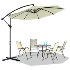Froadp Ø300cm Parasol Pliants En Aluminium Déporté Excentré De Plage Réglable En Hauteur Avec Protection UV40+ Parasol Pour Patio Jardin Piscine(Beige)