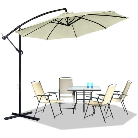 Froadp Ø300cm Parasol Pliants En Aluminium Déporté Excentré De Plage Réglable En Hauteur Avec Protection UV40+ Parasol Pour Patio Jardin Piscine(Beige)