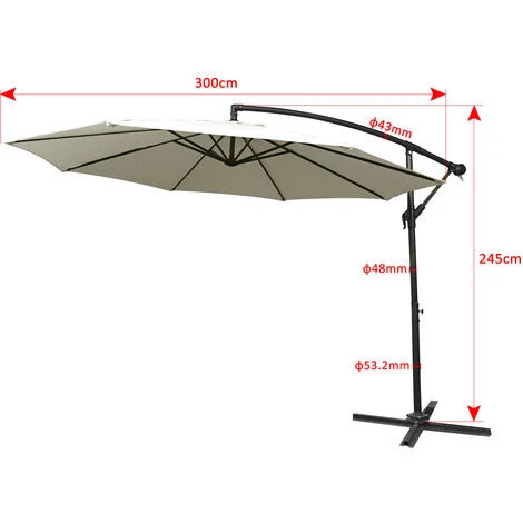 Froadp Ø300cm Parasol Pliants En Aluminium Déporté Excentré De Plage Réglable En Hauteur Avec Protection UV40+ Parasol Pour Patio Jardin Piscine(Beige) – Image 2