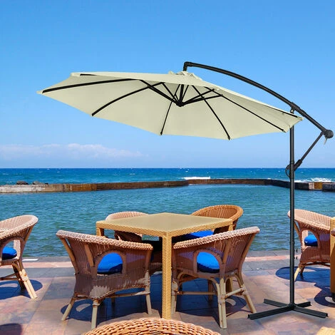 Froadp Ø300cm Parasol Pliants En Aluminium Déporté Excentré De Plage Réglable En Hauteur Avec Protection UV40+ Parasol Pour Patio Jardin Piscine(Beige) – Image 4