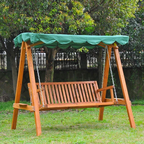 OUTSUNNY Balancelle De Jardin 3 Places 2 Tablettes Support 1,95L X 1,3l X 1,85H M Charge Max. 360 Kg Bois De Pin Vert – Image 2