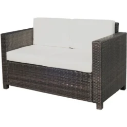 OUTSUNNY Canapé De Jardin 2 Places Canapé Droit 4 Coussins Déhoussables 130L X 70l X 80H Cm Résine Tressée Chocolat