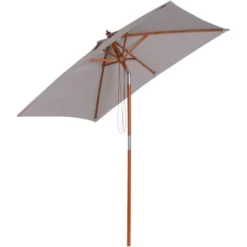 OUTSUNNY Parasol Rectangulaire Inclinable Bois Polyester Haute Densité 2L X 1,5l X 2,3H M Gris Clair