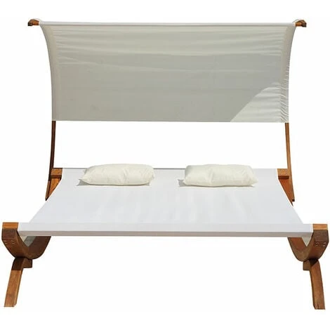 Hamac écru Sur Pieds Bois 2 Personnes 195 X 180 Cm En Textilène BORA BORA – Image 3