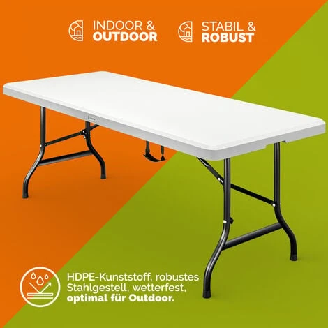 CASARIA® Table De Camping Pliante En Plastique 183x76x74cm Table De Jardin Pique Nique 8 Personnes Intérieur Extérieur – Image 3