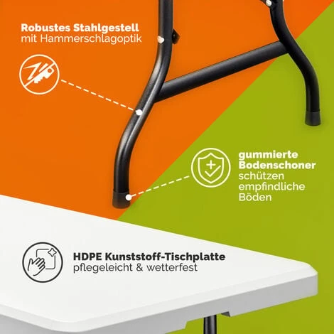 CASARIA® Table De Camping Pliante En Plastique 183x76x74cm Table De Jardin Pique Nique 8 Personnes Intérieur Extérieur – Image 5
