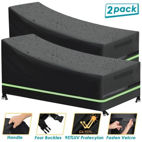 Lot De 2 Housses De Bain De Soleil Avec Velcro, Imperméable, Coupe-vent, Anti-UV, Housse En Tissu Oxford 600D Pour Bain De Soleil, Transat De Jardin, Transat, 210 X 75 X 45-80 Cm