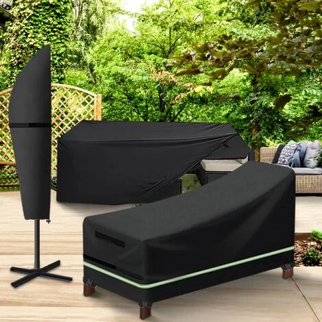 Lot De 2 Housses De Bain De Soleil Avec Velcro, Imperméable, Coupe-vent, Anti-UV, Housse En Tissu Oxford 600D Pour Bain De Soleil, Transat De Jardin, Transat, 210 X 75 X 45-80 Cm – Image 2