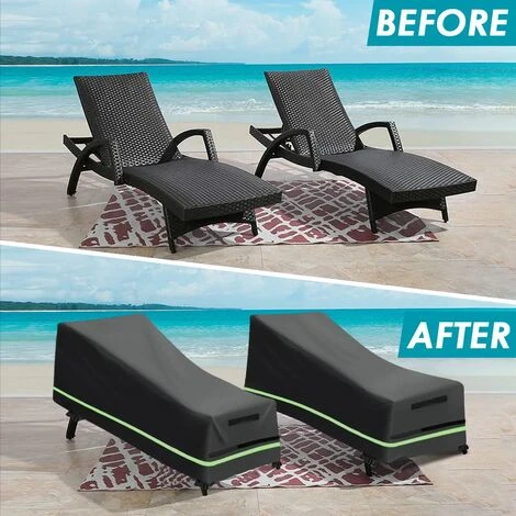 Lot De 2 Housses De Bain De Soleil Avec Velcro, Imperméable, Coupe-vent, Anti-UV, Housse En Tissu Oxford 600D Pour Bain De Soleil, Transat De Jardin, Transat, 210 X 75 X 45-80 Cm – Image 3