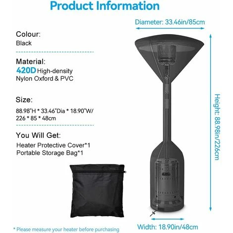 RHAFAYRE Chauffage Terrasse Gaz Housse,Résistant à L'eau Housse Parasol Chauffant,pour Protection Chauffe TTerrasse Gaz,Noir,241x86x47 Cm (Noir) – Image 2