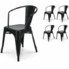 KOSMI - Lot De 4 Chaises En Métal Noir Mat Style Industriel - Avec Accoudoirs