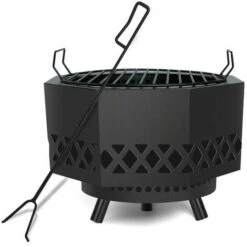 Foyer Extérieur Chauffage En Fonte Fire Pit Terrasse De Jardin Fire Bol Cheminée Extérieur De Jardin Noir 41.91 X 29.21 Cm