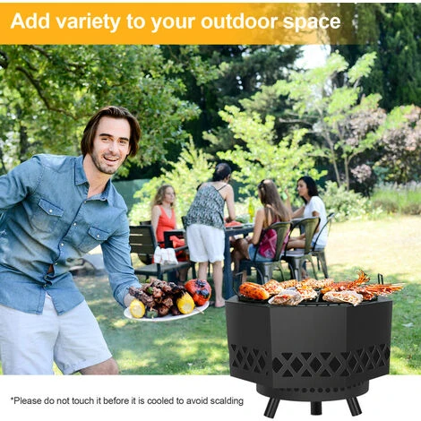 Foyer Extérieur Chauffage En Fonte Fire Pit Terrasse De Jardin Fire Bol Cheminée Extérieur De Jardin Noir 41.91 X 29.21 Cm – Image 2