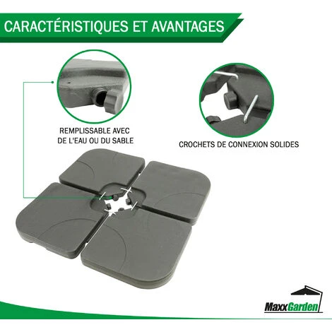 Pied De Parasol - Dalle Pour Parasol à Lester - 50x50cm - 60kg Une Fois Remplie - Noir - MaxxGarden – Image 2