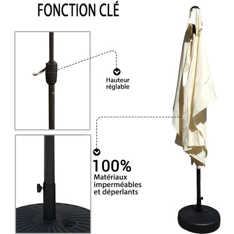 Parasol Rectangulaire 2 X 3 M - Imperméable - Jardin Ou Plage - Crème - MaxxGarden – Image 2