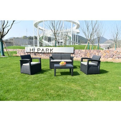 Set Salon D’extérieur - Salon De Jardin Pour 4 Personnes - 2 Fauteuils, 1 Canapé Et 1 Table - Avec Coussins - Gris – Image 5