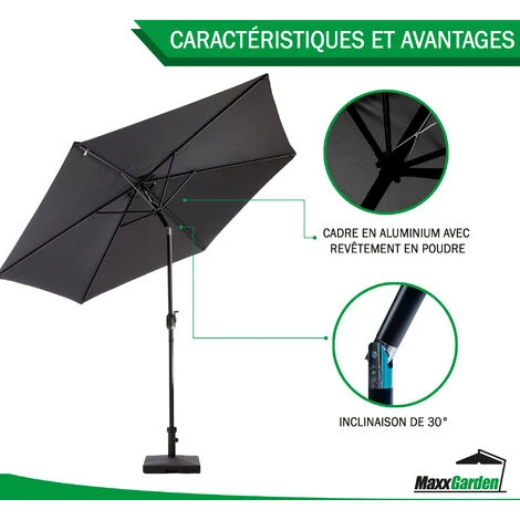 Parasol Inclinable Carré 3 X 3 M - Parasol De Jardin Et De Balcon - Noir - MaxxGarden – Image 4