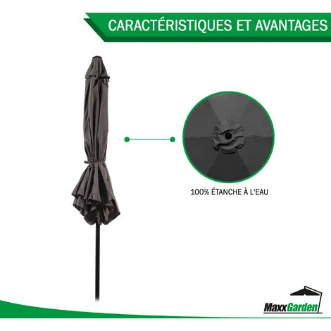Parasol Inclinable Carré 3 X 3 M - Parasol De Jardin Et De Balcon - Noir - MaxxGarden – Image 5