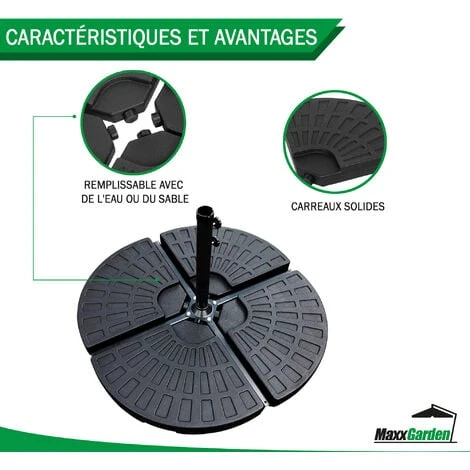 Pied De Parasol - Dalle Pour Parasol à Lester 50x50cm - 4 Pcs - 60kg Une Fois Remplie - Noir - MaxxGarden – Image 2