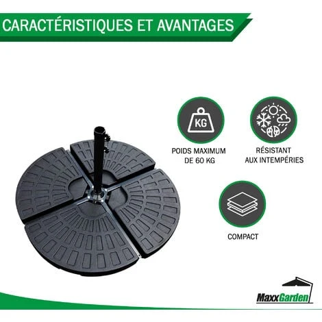 Pied De Parasol - Dalle Pour Parasol à Lester 50x50cm - 4 Pcs - 60kg Une Fois Remplie - Noir - MaxxGarden – Image 3