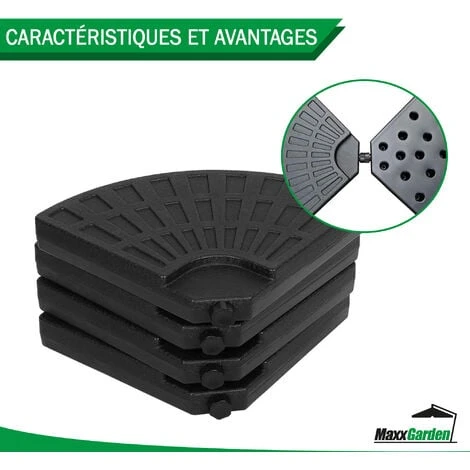 Pied De Parasol - Dalle Pour Parasol à Lester 50x50cm - 4 Pcs - 60kg Une Fois Remplie - Noir - MaxxGarden – Image 4