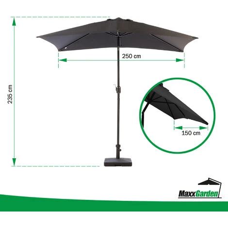 Parasol Rectangulaire - Inclinable - 2.5 X 1.5m - Imperméable - Système D'Inclinaison - Résistantes à Intempéries - Noir - MaxxGarden – Image 2