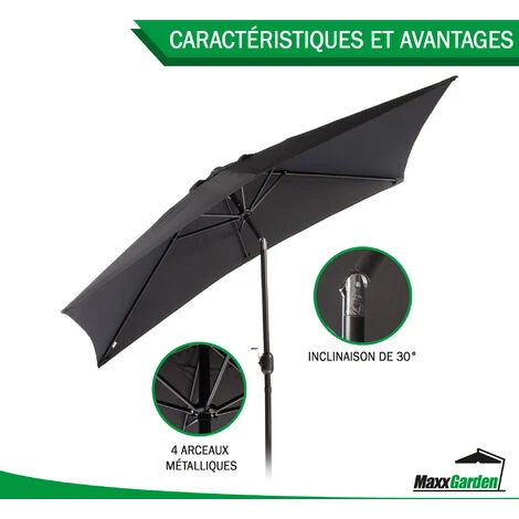 Parasol Rectangulaire - Inclinable - 2.5 X 1.5m - Imperméable - Système D'Inclinaison - Résistantes à Intempéries - Noir - MaxxGarden – Image 3