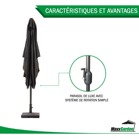 Parasol Rectangulaire - Inclinable - 2.5 X 1.5m - Imperméable - Système D'Inclinaison - Résistantes à Intempéries - Noir - MaxxGarden – Image 4