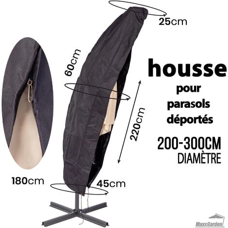 Housse De Protection Pour Parasol - Imperméable Anti-UV - Couverture Pour Parasol De Jardin - 200-300 Cm - Noir- MaxxGarden – Image 2