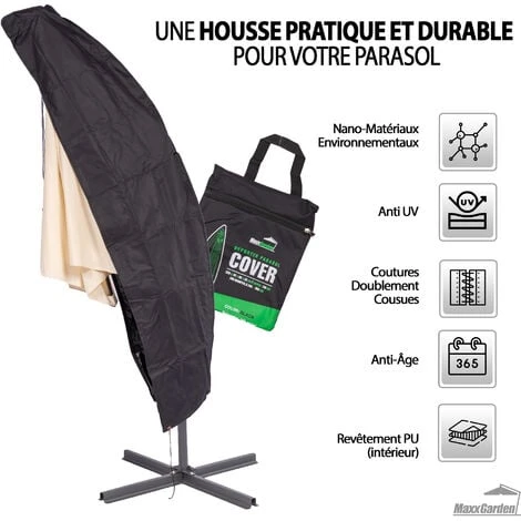 Housse De Protection Pour Parasol - Imperméable Anti-UV - Couverture Pour Parasol De Jardin - 200-300 Cm - Noir- MaxxGarden – Image 4
