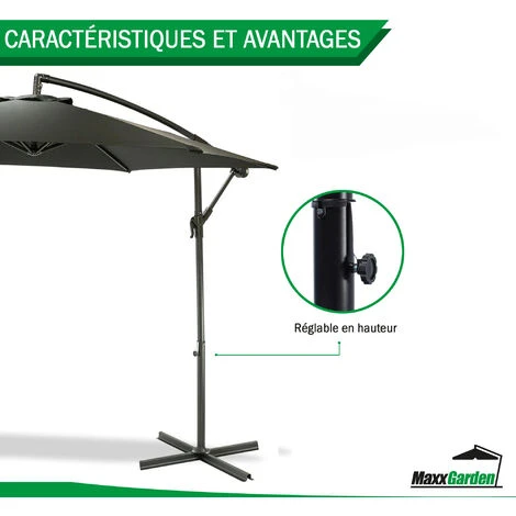 Parasol Deporte Inclinable 3M - Avec Housse De Protection - Noir - MaxxGarden – Image 4