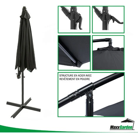 Parasol Deporte Inclinable 3M - Avec Housse De Protection - Noir - MaxxGarden – Image 5