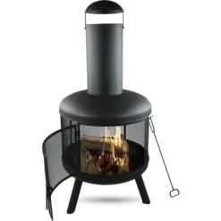 Cheminée D'Extérieur, Cheminée De Jardin Avec Tisonnier, 60 X 130 Cm, Acier, Noir, MaxxGarden