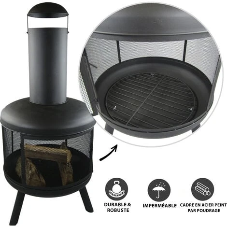 Cheminée D'Extérieur, Cheminée De Jardin Avec Tisonnier, 60 X 130 Cm, Acier, Noir, MaxxGarden – Image 4