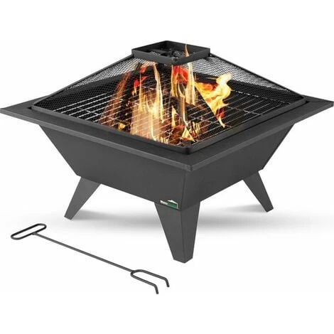 Brasero Extérieur 50 X 50cm - Avec Protection Contre Les Étincelles - Brasero De Jardin - Pour Balcon Et Terrasse - Noir - MaxxGarden