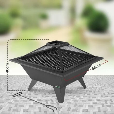 Brasero Extérieur 50 X 50cm - Avec Protection Contre Les Étincelles - Brasero De Jardin - Pour Balcon Et Terrasse - Noir - MaxxGarden – Image 3