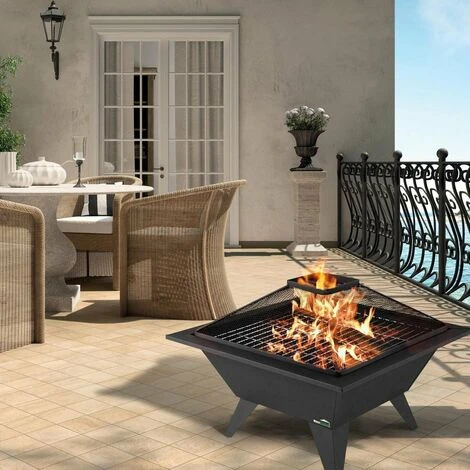 Brasero Extérieur 50 X 50cm - Avec Protection Contre Les Étincelles - Brasero De Jardin - Pour Balcon Et Terrasse - Noir - MaxxGarden – Image 5