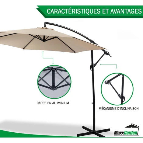 Parasol Deporte 3M - Avec Housse De Protection - Taupe - MaxxGarden. – Image 3