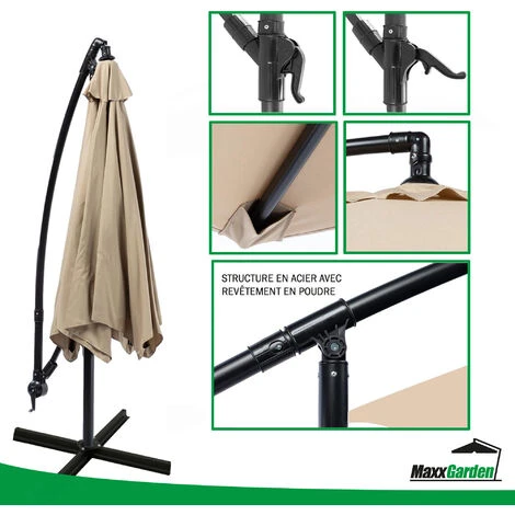 Parasol Deporte 3M - Avec Housse De Protection - Taupe - MaxxGarden. – Image 5